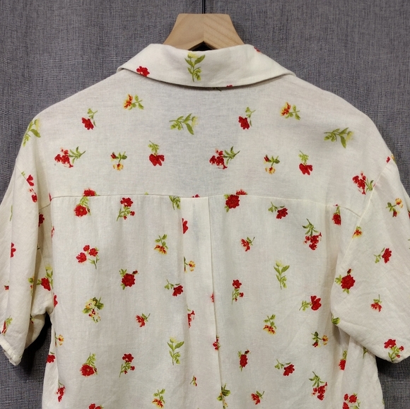 Forever 21 Linen Blend Floral Button Up Shirt Womens S White Red Cottagecore - Picture 6 of 8